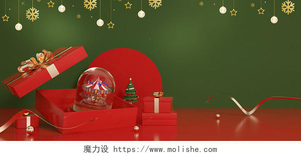 红绿礼品盒雪花红色圣诞节新年春节元旦展台电商背景